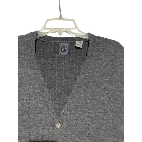 Mens Gray Wool Button-Up Sleeveless Cardigan Vest with Pockets - Picture 4 of 6